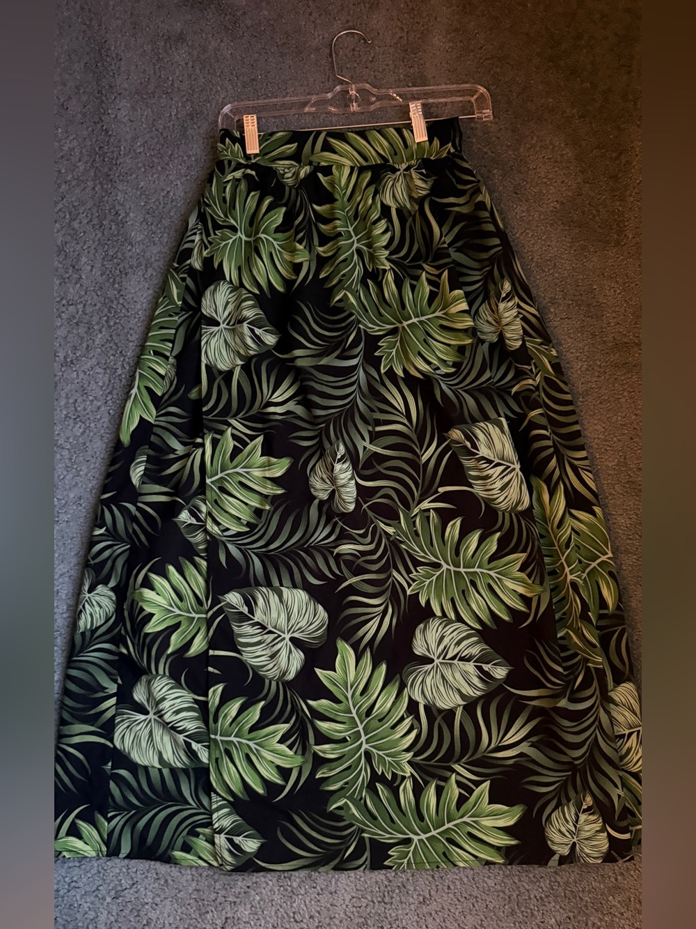 Women's Black Skirt with Green Tropical Leaf Print